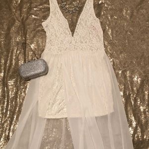 Lace & Sheer Low V Dress